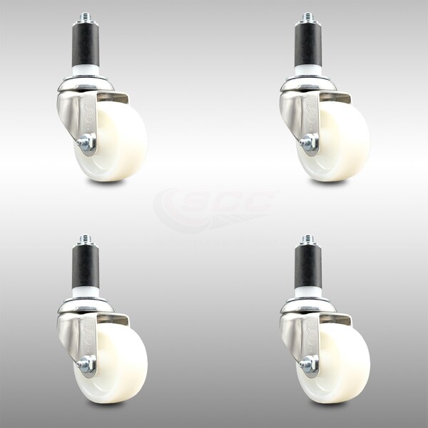 3 Inch 316SS Nylon Wheel Swivel 1-3/8 Inch Expanding Stem Caster Set SCC